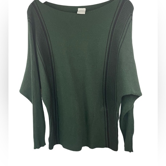 Northern Angel cotton blend asymmetrical sweater. Dark green with black stripes. - Picture 3 of 5